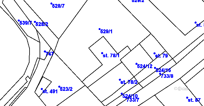 Parcela st. 78/1 v KÚ Záryby, Katastrální mapa