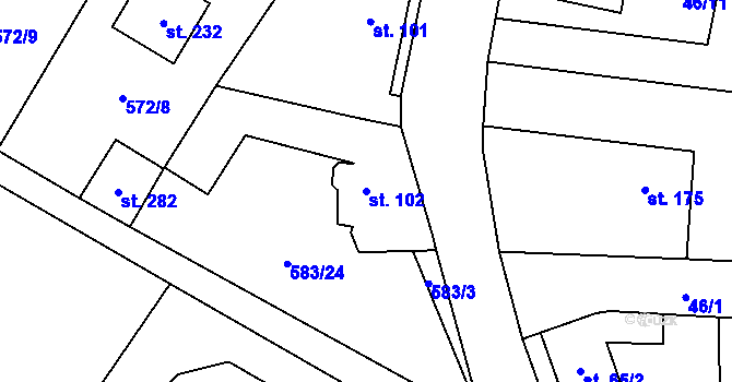Parcela st. 102 v KÚ Záryby, Katastrální mapa