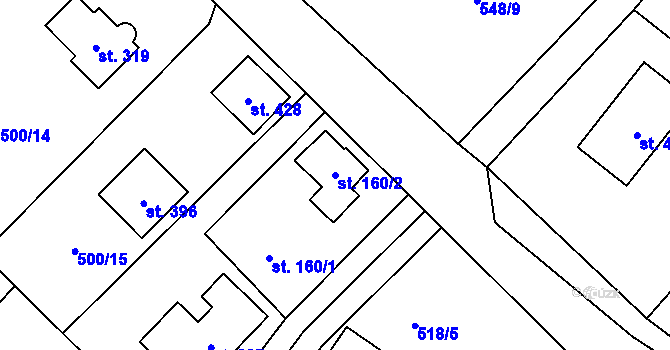 Parcela st. 160/2 v KÚ Záryby, Katastrální mapa