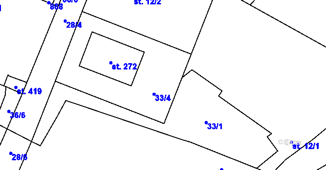 Parcela st. 33/5 v KÚ Záryby, Katastrální mapa