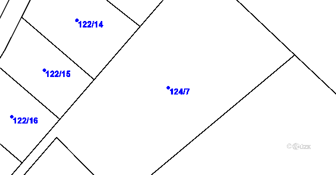 Parcela st. 124/7 v KÚ Záryby, Katastrální mapa
