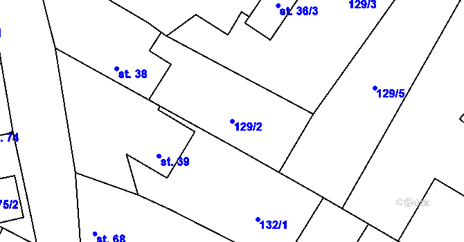 Parcela st. 129/2 v KÚ Záryby, Katastrální mapa