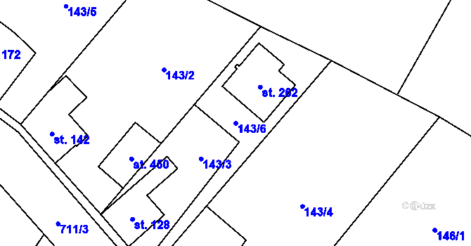 Parcela st. 143/6 v KÚ Záryby, Katastrální mapa