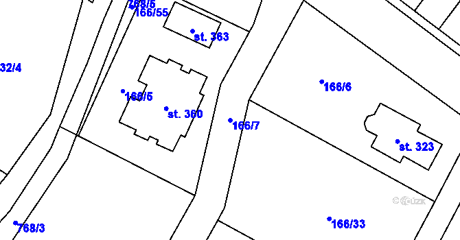Parcela st. 166/7 v KÚ Záryby, Katastrální mapa