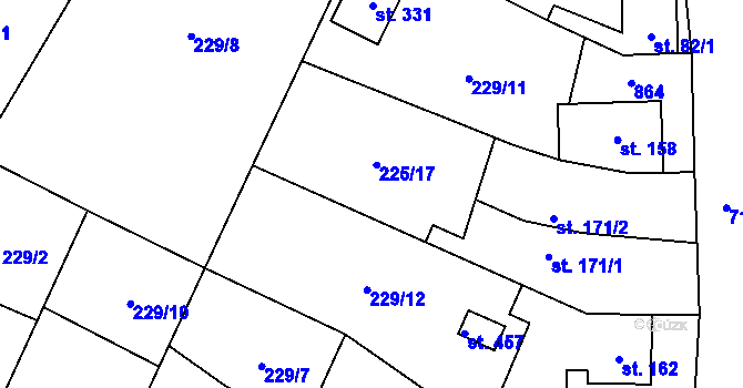 Parcela st. 225/1 v KÚ Záryby, Katastrální mapa