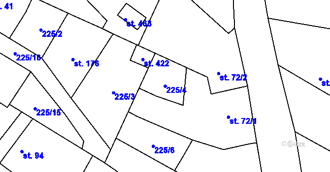 Parcela st. 225/4 v KÚ Záryby, Katastrální mapa