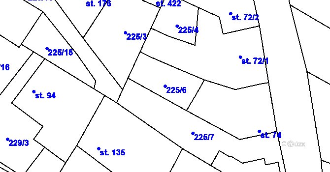 Parcela st. 225/6 v KÚ Záryby, Katastrální mapa