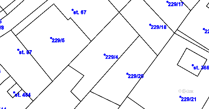 Parcela st. 229/4 v KÚ Záryby, Katastrální mapa