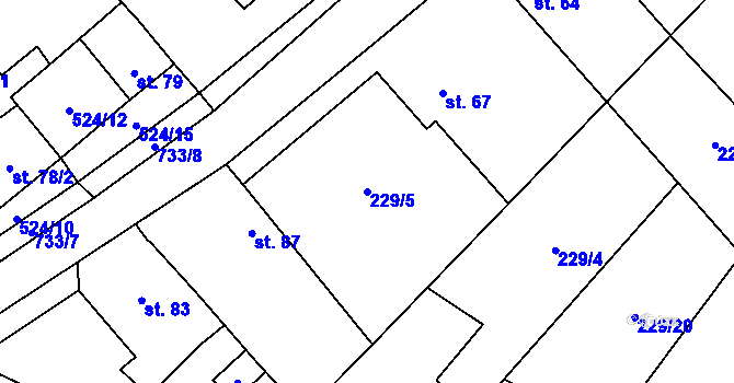 Parcela st. 229/5 v KÚ Záryby, Katastrální mapa