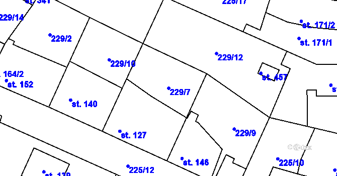 Parcela st. 229/7 v KÚ Záryby, Katastrální mapa