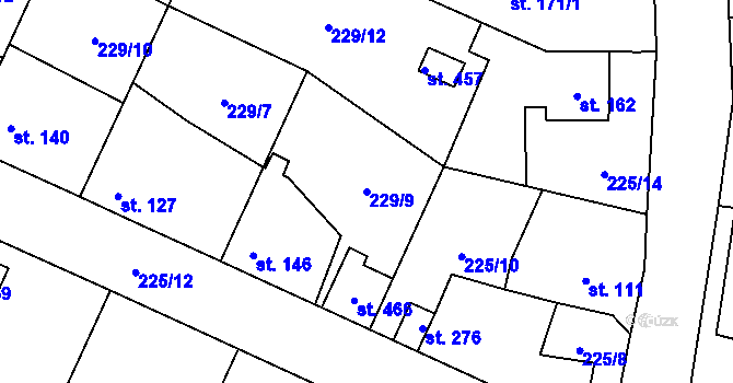 Parcela st. 229/9 v KÚ Záryby, Katastrální mapa