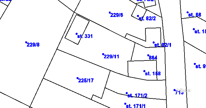 Parcela st. 229/11 v KÚ Záryby, Katastrální mapa