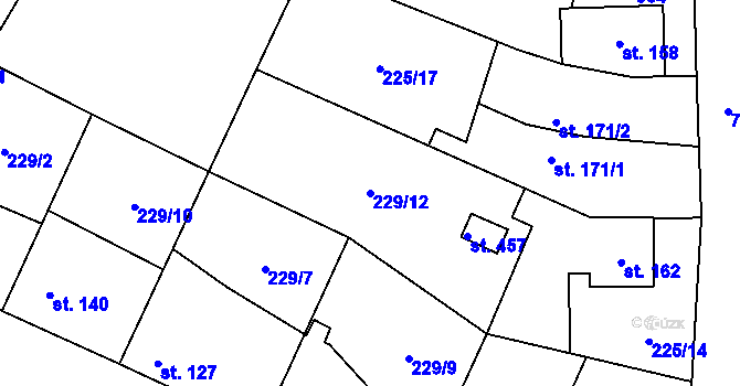 Parcela st. 229/12 v KÚ Záryby, Katastrální mapa