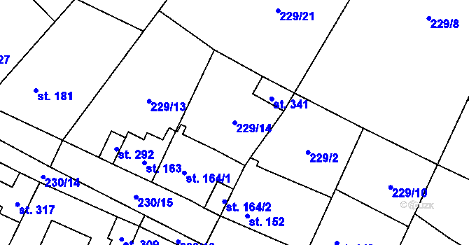 Parcela st. 229/14 v KÚ Záryby, Katastrální mapa