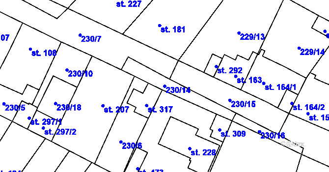 Parcela st. 230/14 v KÚ Záryby, Katastrální mapa