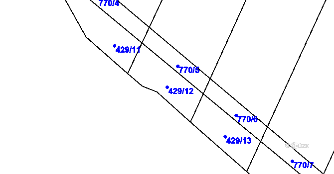 Parcela st. 429/12 v KÚ Záryby, Katastrální mapa
