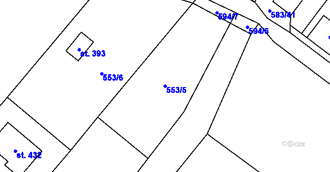 Parcela st. 553/5 v KÚ Záryby, Katastrální mapa