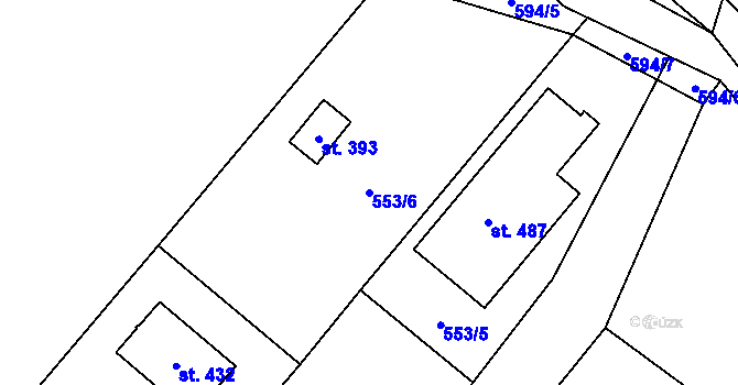 Parcela st. 553/6 v KÚ Záryby, Katastrální mapa