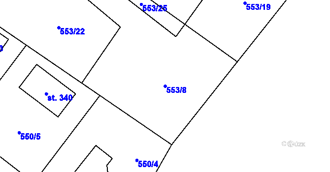 Parcela st. 553/8 v KÚ Záryby, Katastrální mapa