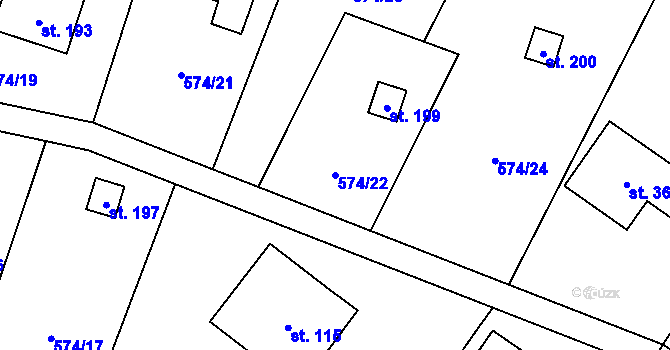 Parcela st. 574/22 v KÚ Záryby, Katastrální mapa