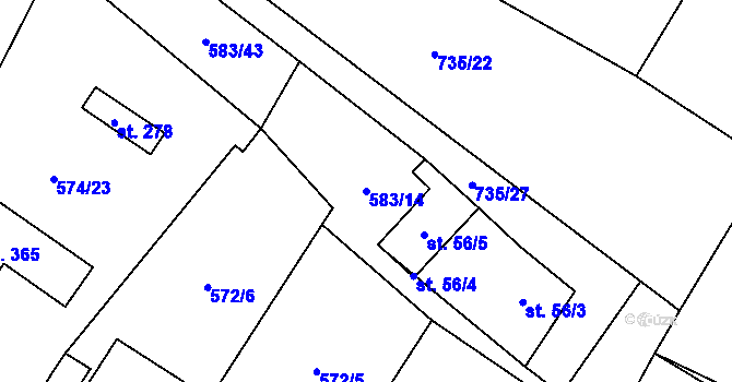 Parcela st. 583/14 v KÚ Záryby, Katastrální mapa