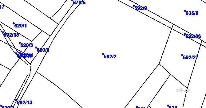 Parcela st. 592/2 v KÚ Záryby, Katastrální mapa