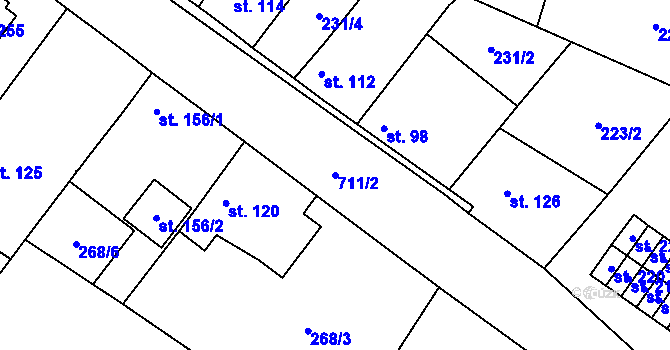 Parcela st. 711/2 v KÚ Záryby, Katastrální mapa