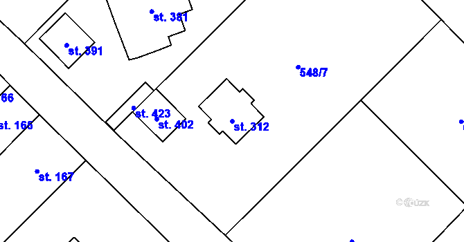Parcela st. 312 v KÚ Záryby, Katastrální mapa