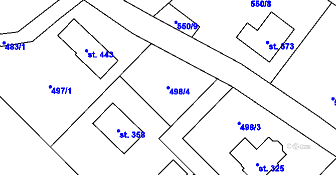 Parcela st. 498/4 v KÚ Záryby, Katastrální mapa