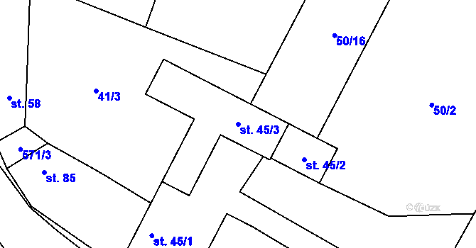 Parcela st. 45/3 v KÚ Záryby, Katastrální mapa
