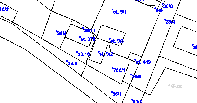 Parcela st. 9/2 v KÚ Záryby, Katastrální mapa