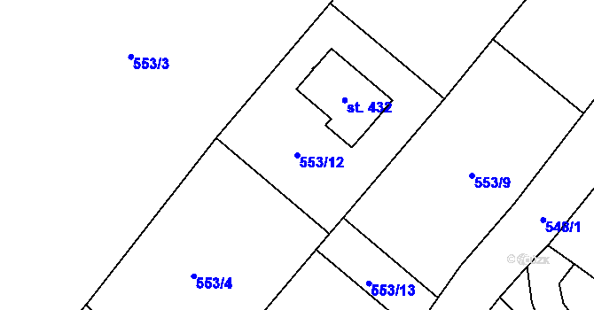 Parcela st. 553/12 v KÚ Záryby, Katastrální mapa
