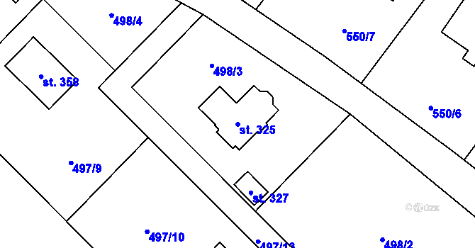 Parcela st. 325 v KÚ Záryby, Katastrální mapa