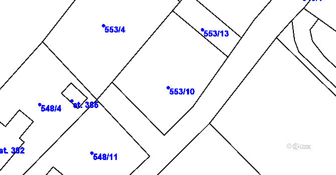 Parcela st. 553/10 v KÚ Záryby, Katastrální mapa