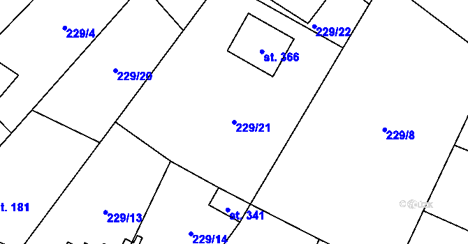 Parcela st. 229/21 v KÚ Záryby, Katastrální mapa