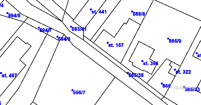Parcela st. 565/36 v KÚ Záryby, Katastrální mapa