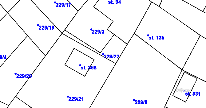 Parcela st. 229/22 v KÚ Záryby, Katastrální mapa