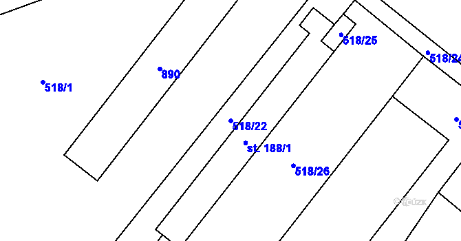 Parcela st. 518/22 v KÚ Záryby, Katastrální mapa
