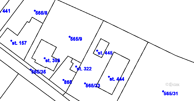 Parcela st. 445 v KÚ Záryby, Katastrální mapa