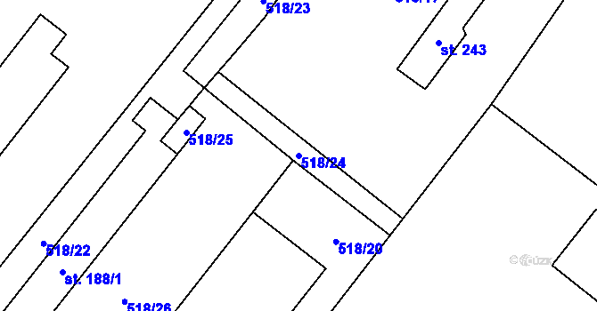 Parcela st. 518/24 v KÚ Záryby, Katastrální mapa