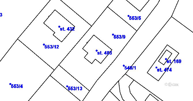 Parcela st. 483 v KÚ Záryby, Katastrální mapa
