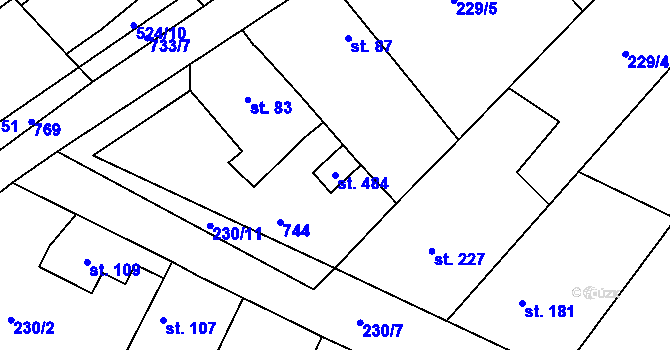 Parcela st. 484 v KÚ Záryby, Katastrální mapa