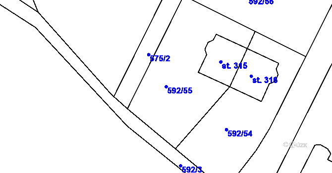 Parcela st. 592/55 v KÚ Záryby, Katastrální mapa