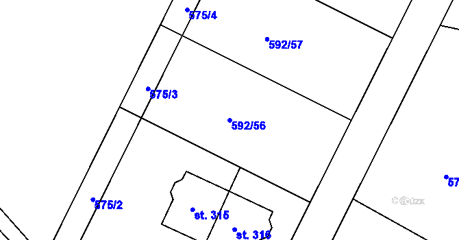 Parcela st. 592/56 v KÚ Záryby, Katastrální mapa