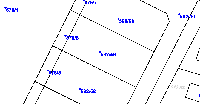 Parcela st. 592/59 v KÚ Záryby, Katastrální mapa