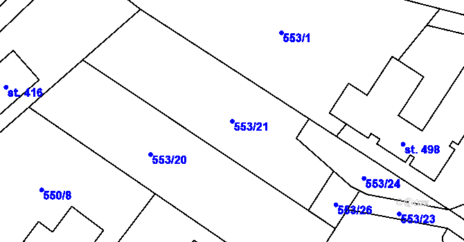 Parcela st. 553/21 v KÚ Záryby, Katastrální mapa