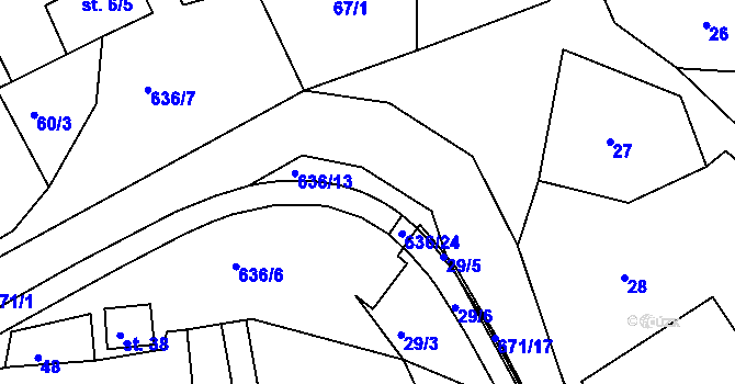 Parcela st. 636/18 v KÚ Zářecká Lhota, Katastrální mapa