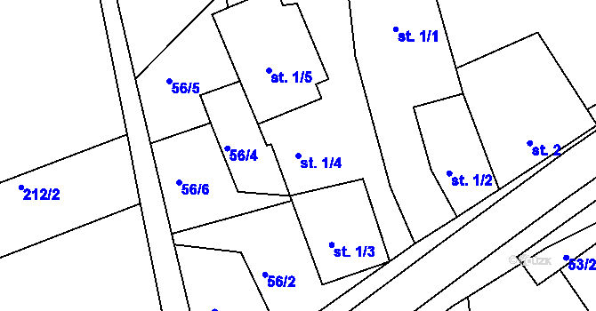 Parcela st. 1/4 v KÚ Zářecká Lhota, Katastrální mapa