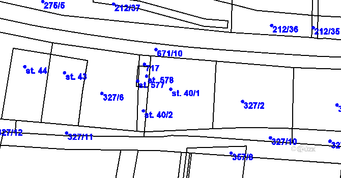 Parcela st. 40/1 v KÚ Zářecká Lhota, Katastrální mapa