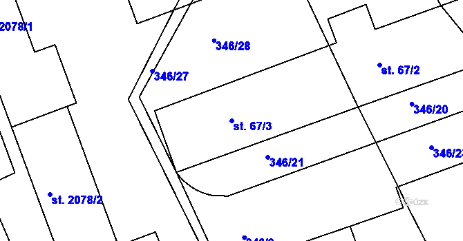 Parcela st. 67/3 v KÚ Zářecká Lhota, Katastrální mapa